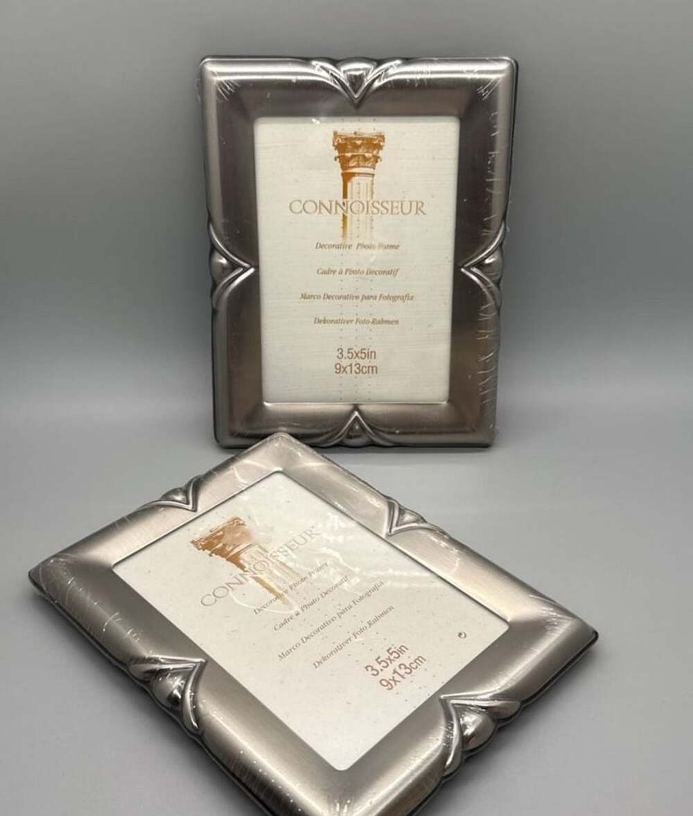 Lot of 2 Connoisseur 3.5x5 Photo Frames Brushed Silver Tone Metal Decor NEW Vtg